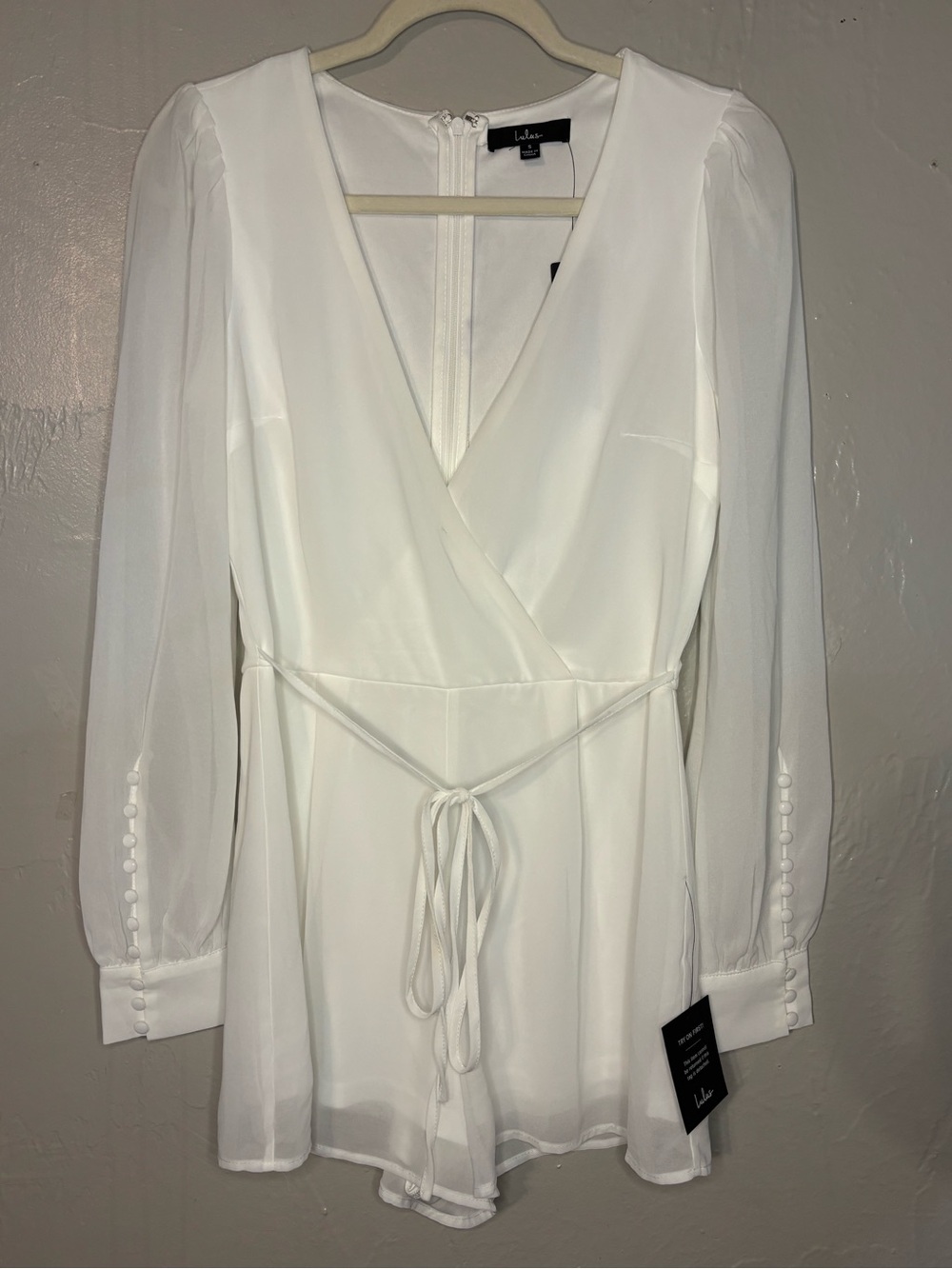 Lulu's White Long-Sleeve Wrap Romper